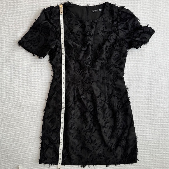 DAZY Black Feathery Fuzzy Short-Sleeve Mini Party Dress Black, Size S-M - Picture 15 of 15